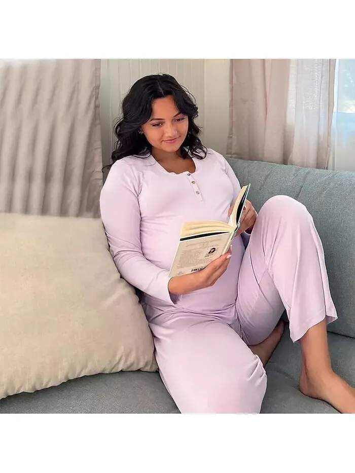 Топ и брюки для беременных Laina / Пижамный комплект для кормления Everly Grey — изображение 3 из 6, фиолетовый