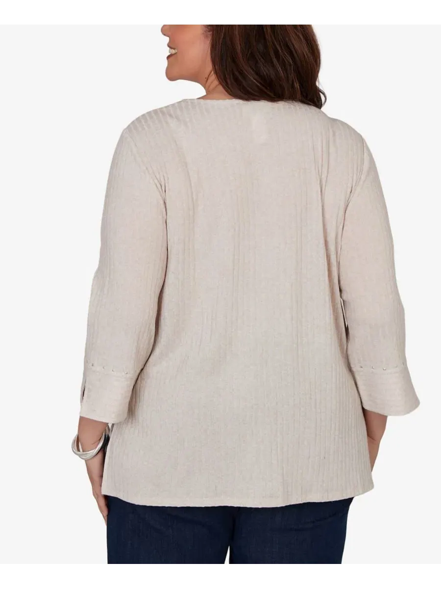 Топ с металлическими заклепками Spliced Texture Metallic Studded Alfred Dunner — изображение 4 из 4, овсяный