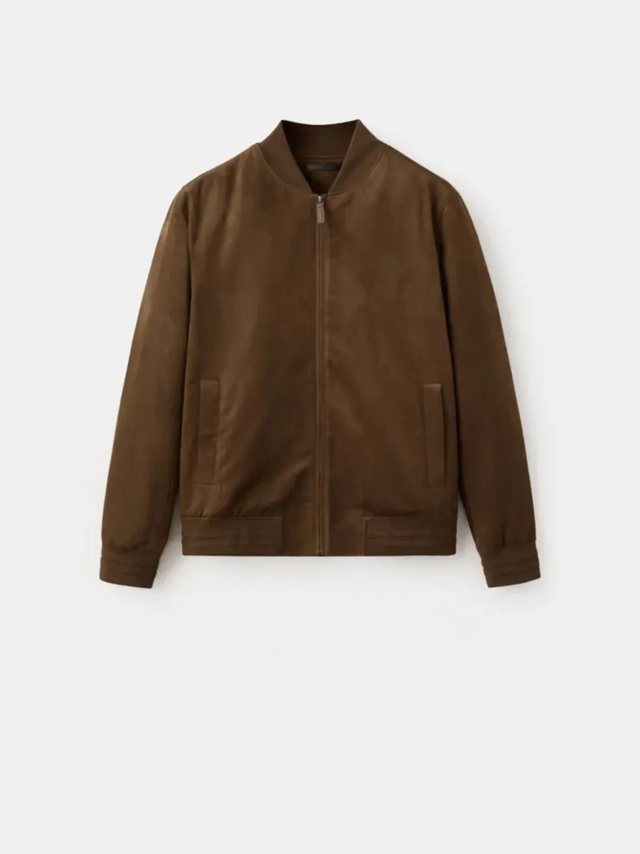 Куртка-бомбер с эффектом замши, Slim Fit, длинный рукав MANGO — изображение 2 из 8, коричневый