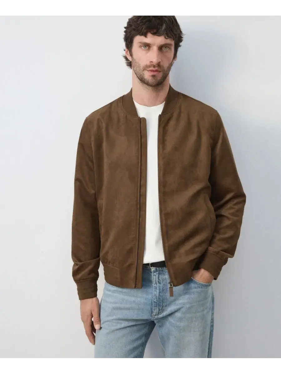 Куртка-бомбер с эффектом замши, Slim Fit, длинный рукав MANGO — изображение 4 из 8, коричневый