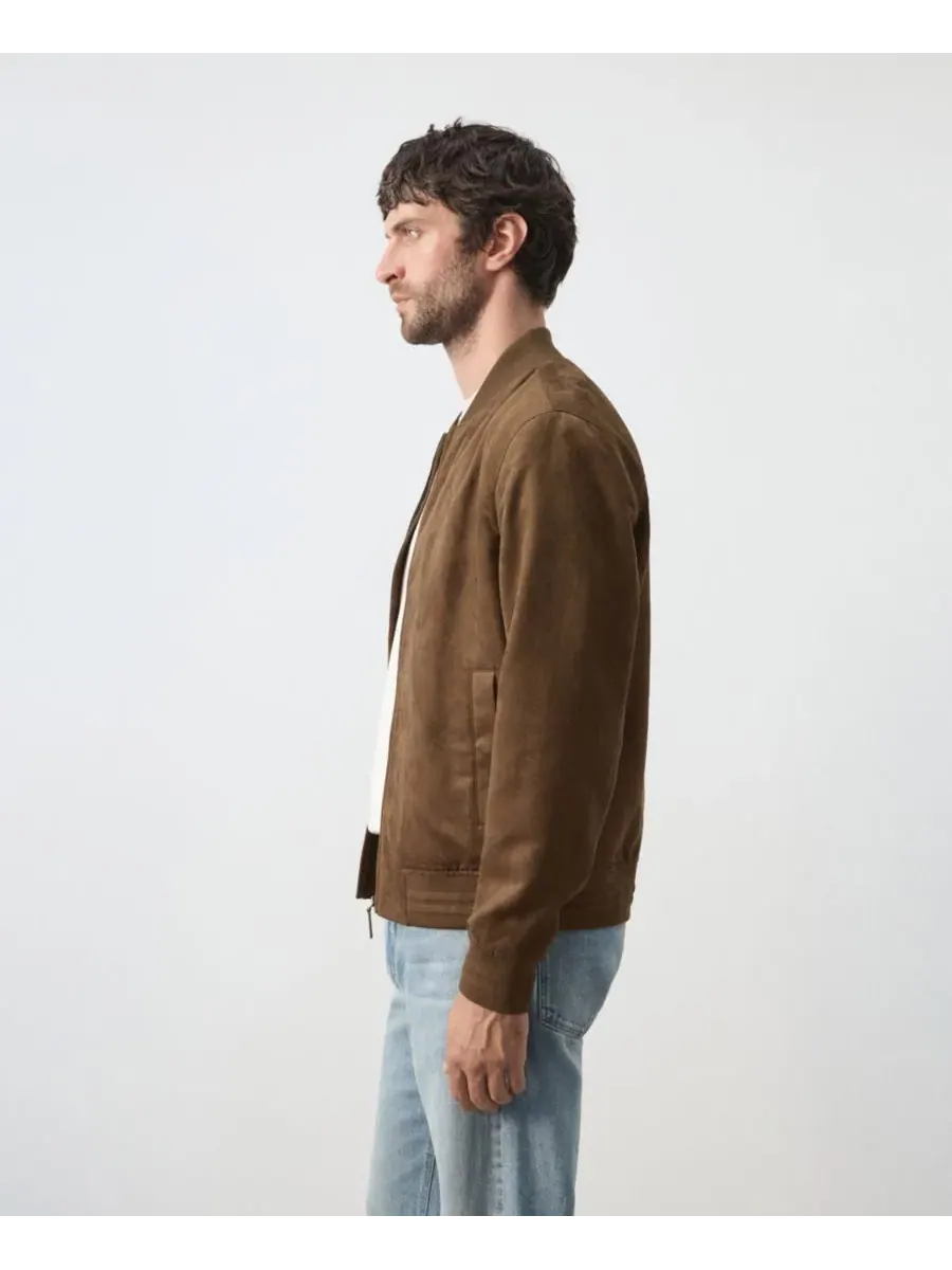 Куртка-бомбер с эффектом замши, Slim Fit, длинный рукав MANGO — изображение 5 из 8, коричневый