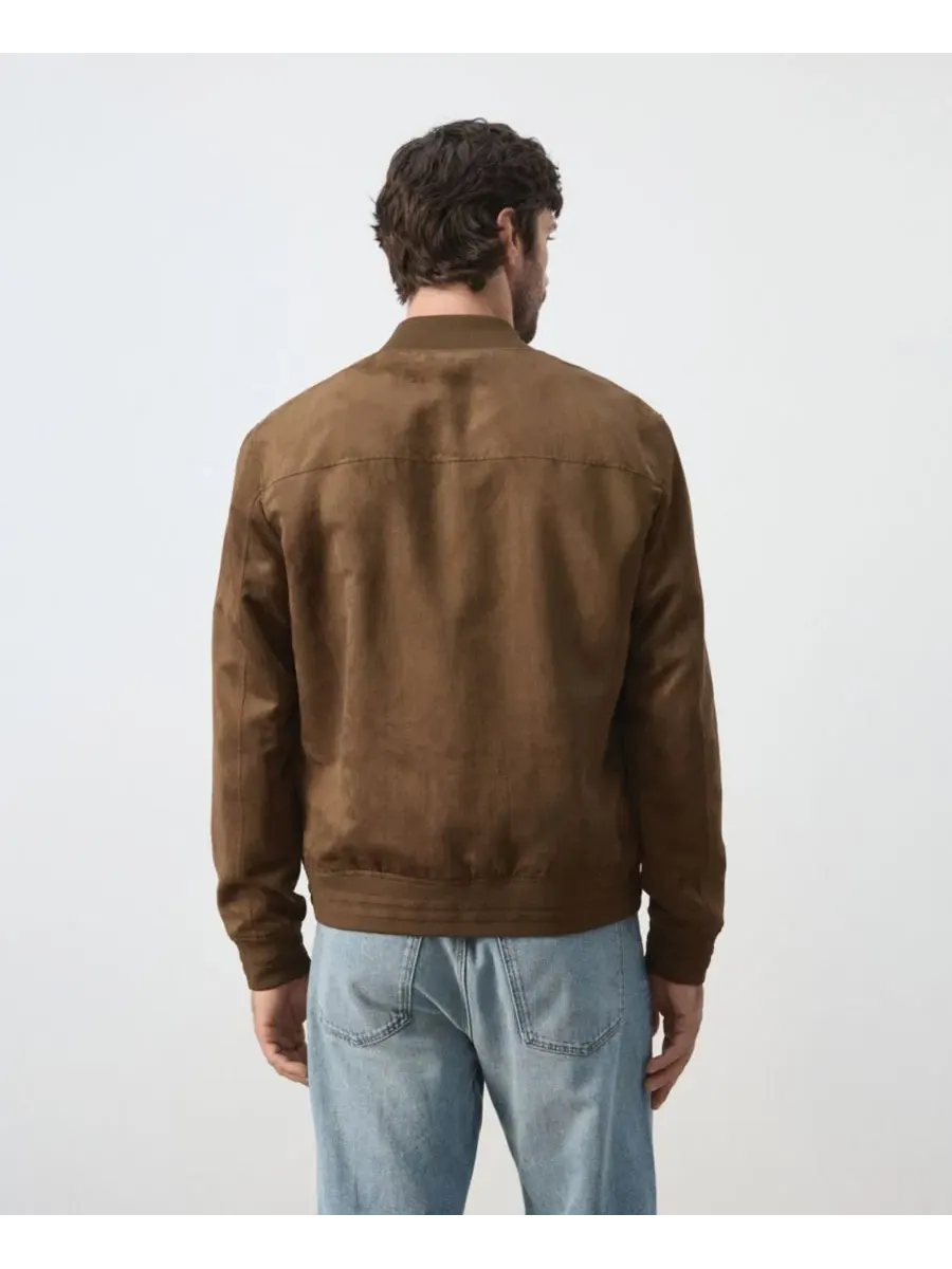 Куртка-бомбер с эффектом замши, Slim Fit, длинный рукав MANGO — изображение 7 из 8, коричневый