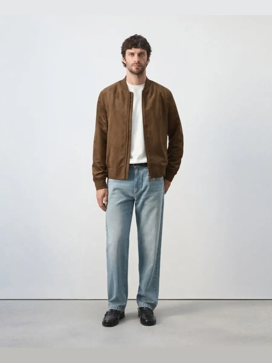 Куртка-бомбер с эффектом замши, Slim Fit, длинный рукав MANGO — изображение 8 из 8, коричневый
