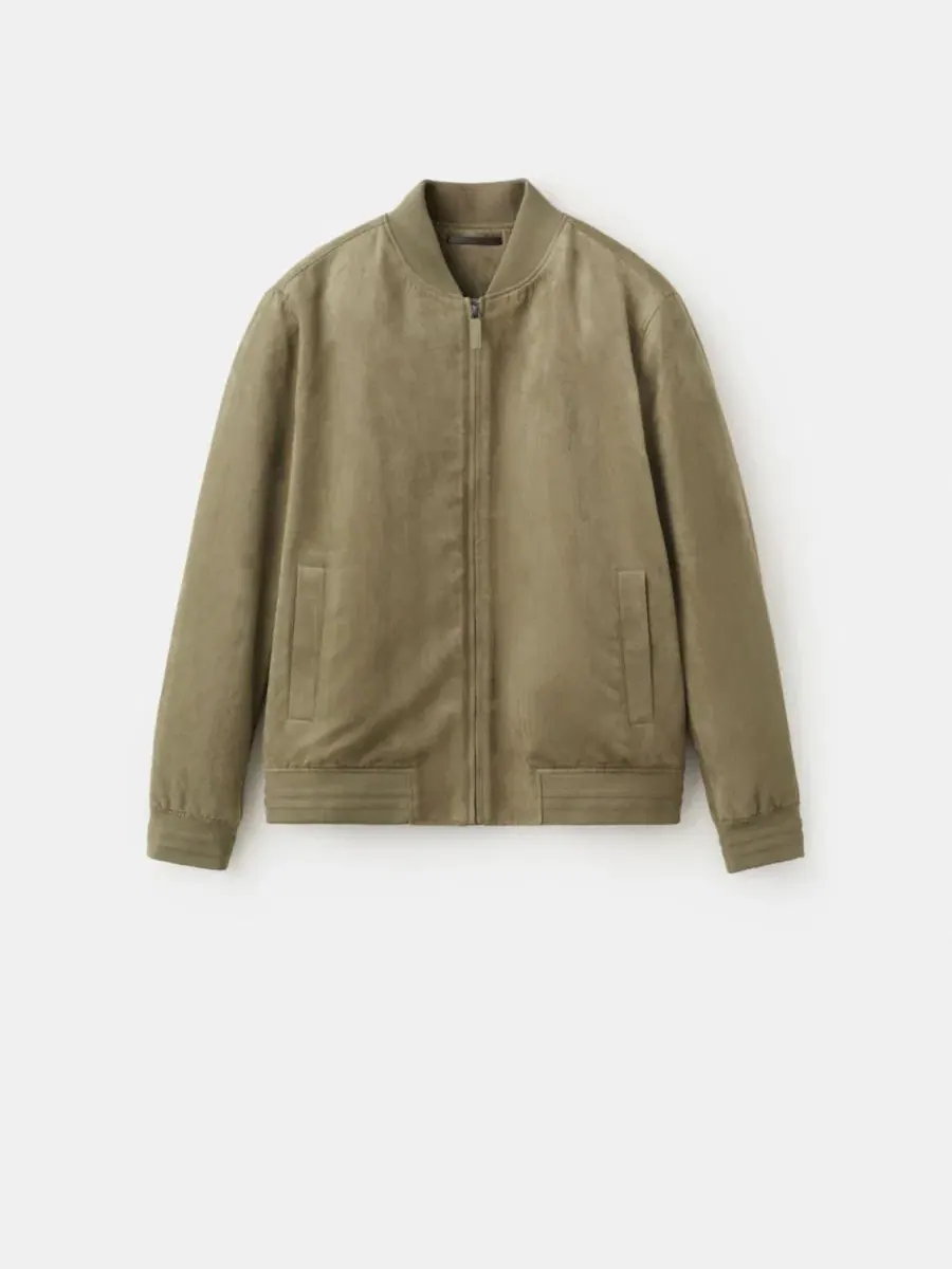 Куртка-бомбер из полиэстера с эффектом замши, slim fit, Mango — изображение 2 из 7, хаки