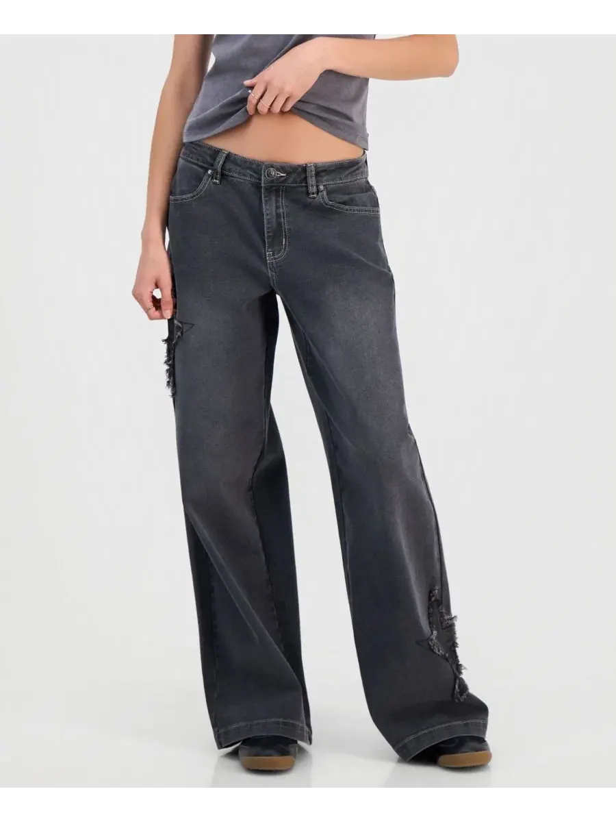 Джинсы с завышенной талией и принтом звезд, модель Star Patch High Rise Wide Leg Jeans Madden Girl