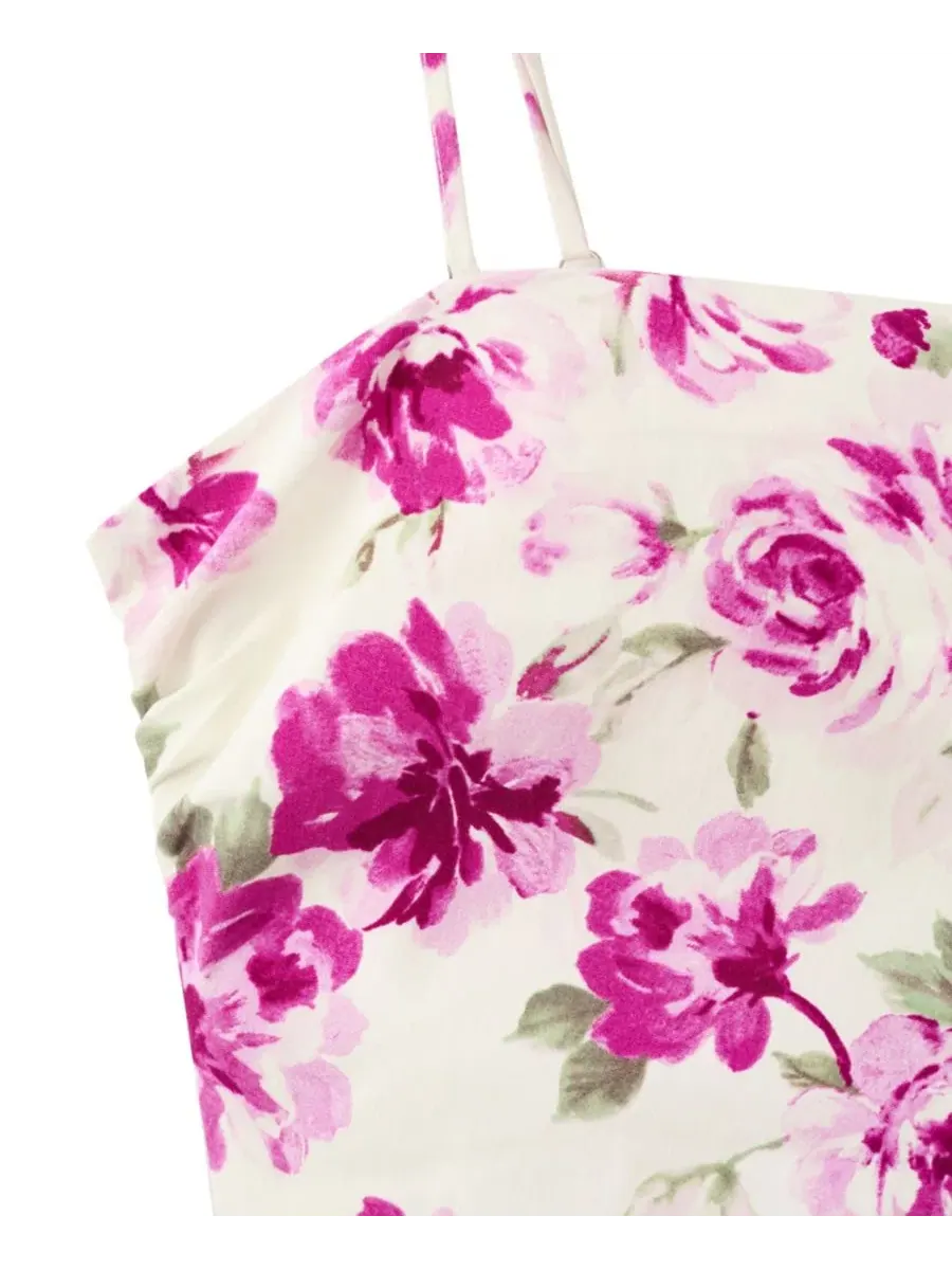 Платье мини с боковой драпировкой Floral Ruched Midi MANGO — изображение 5 из 7, экру