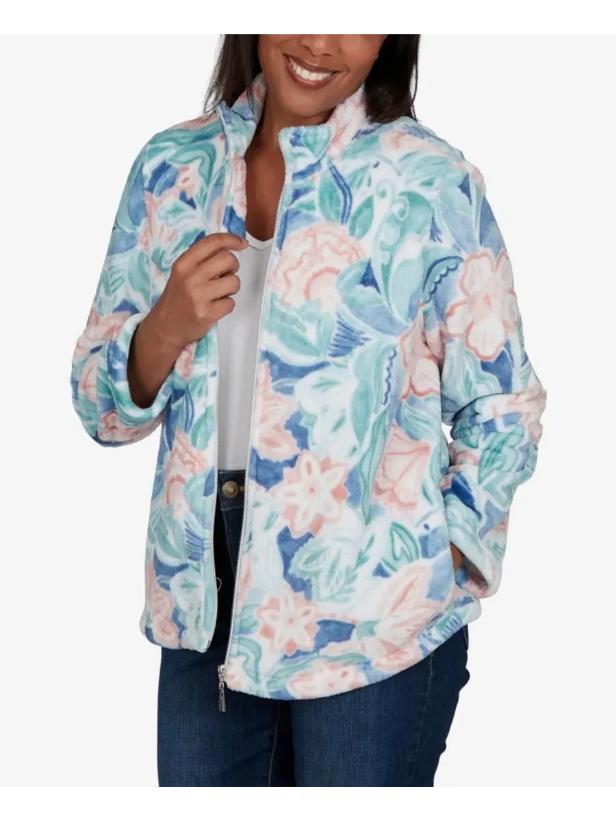 Флисовая куртка с цветочными вставками Petite Floral Fleece Jacket Alfred Dunner — изображение 2 из 5, синий мульти