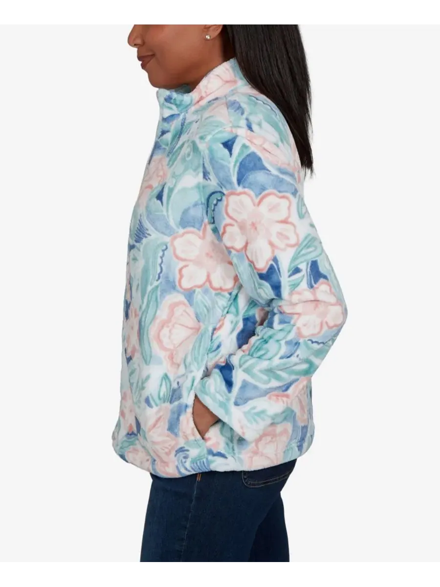 Флисовая куртка с цветочными вставками Petite Floral Fleece Jacket Alfred Dunner — изображение 3 из 5, синий мульти