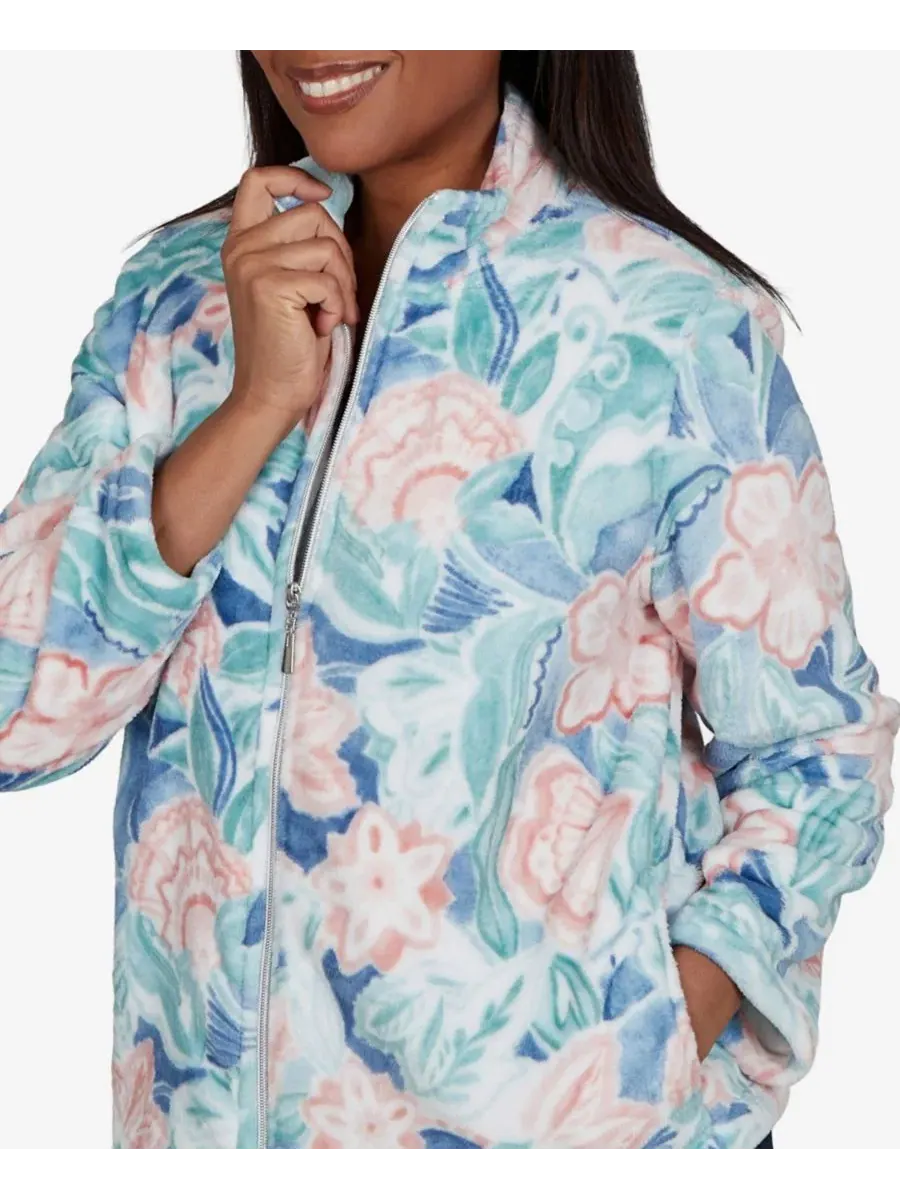 Флисовая куртка с цветочными вставками Petite Floral Fleece Jacket Alfred Dunner — изображение 4 из 5, синий мульти