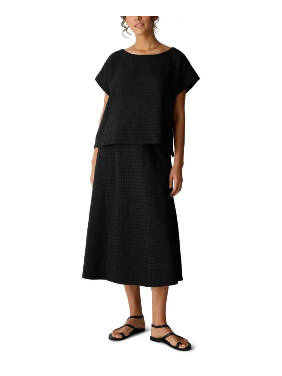 Юбка-миди А-силуэта с текстурой пике EILEEN FISHER PETITES — изображение 2 из 4, черный