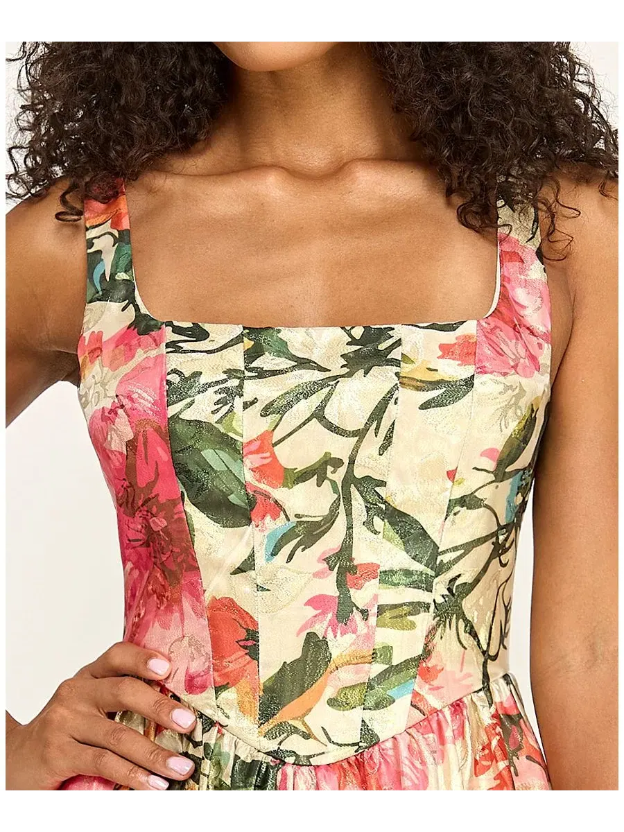 Платье-корсет на квадратном вырезе с принтом, модель Printed Jacquard Square Neck Corset Drop-Waist — изображение 4 из 6