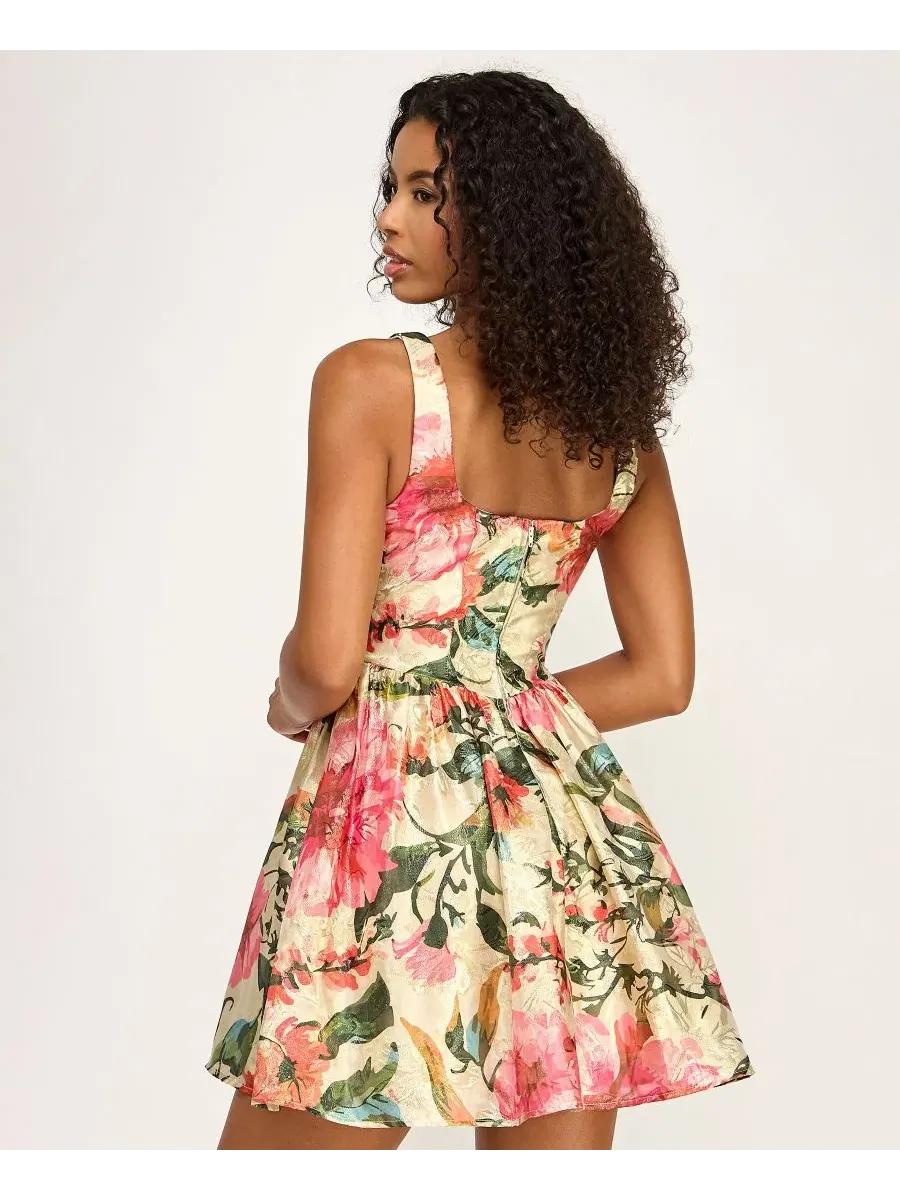 Платье-корсет на квадратном вырезе с принтом, модель Printed Jacquard Square Neck Corset Drop-Waist — изображение 5 из 6