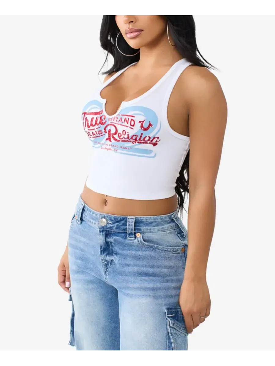 Топ с вырезом каре и ребристой текстурой True Religion — изображение 2 из 3, белый