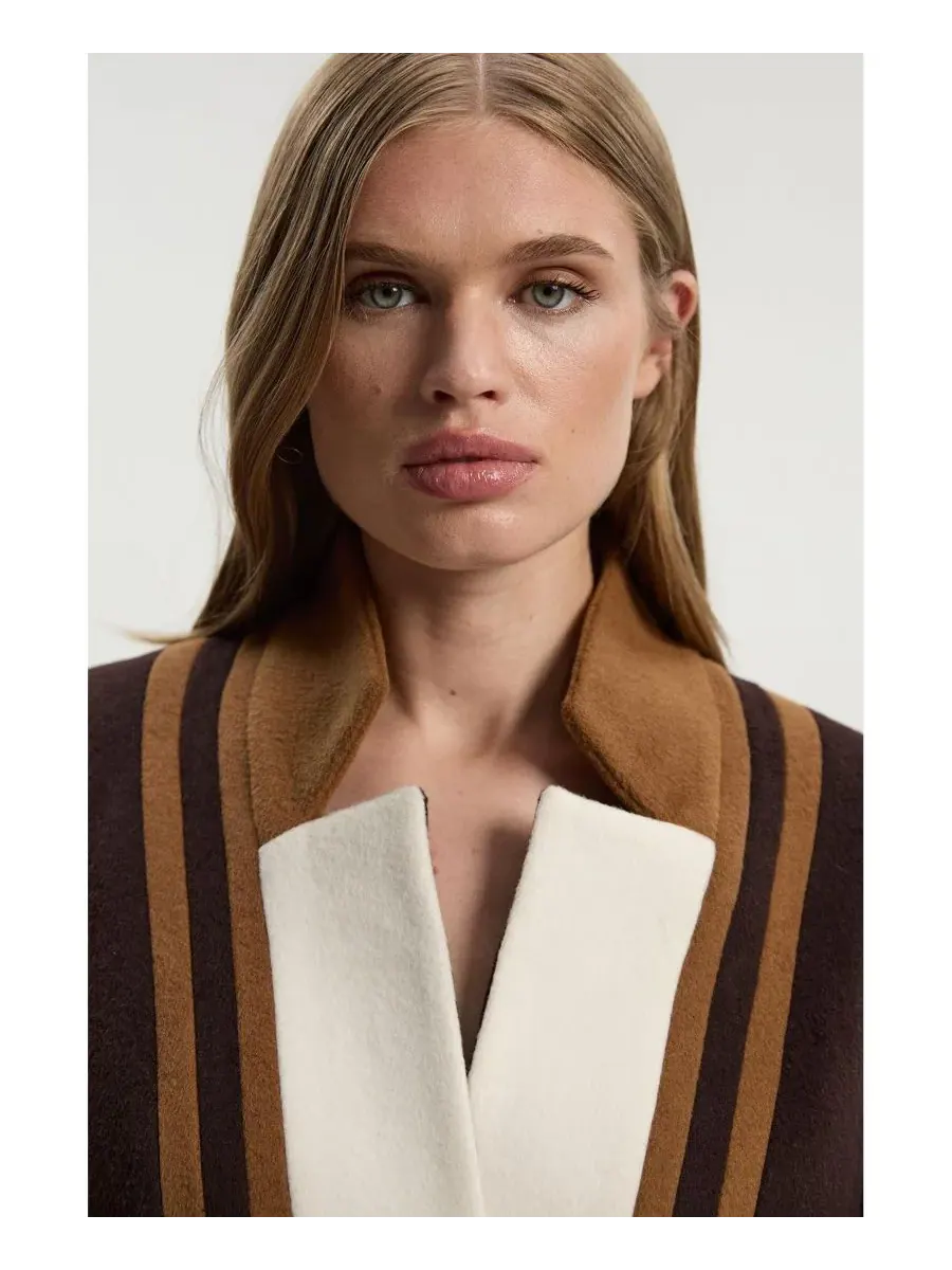 Женское пальто миди из ворсистой шерсти с поясом Karen Millen — изображение 4 из 8, шоколад
