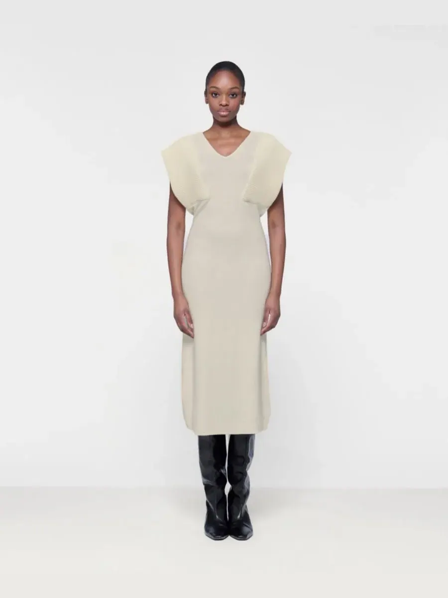 Женское трикотажное платье макси в рубчик Leem — белый