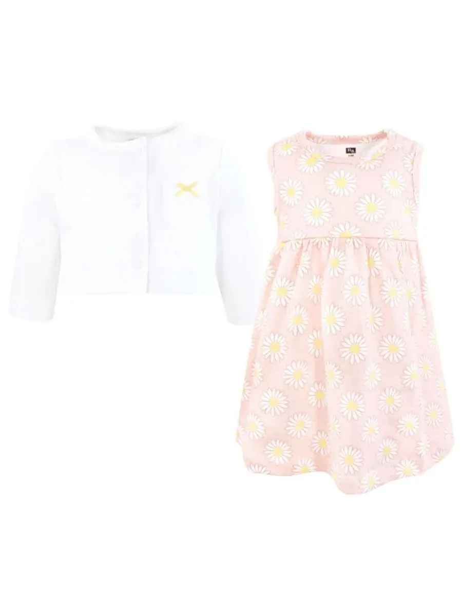 Удобный хлопковый комплект из платья и подходящего кардигана Hudson Baby — изображение 3 из 5, розовый