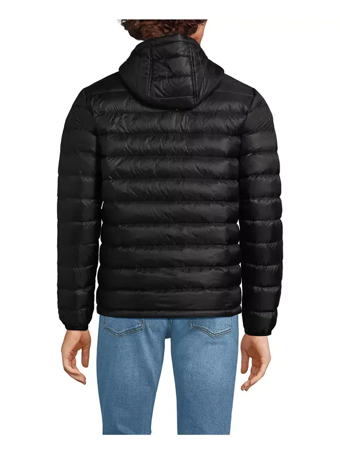 Мужская утепленная куртка с капюшоном Wanderweight Packable Down Lands' End — изображение 2 из 3, черный