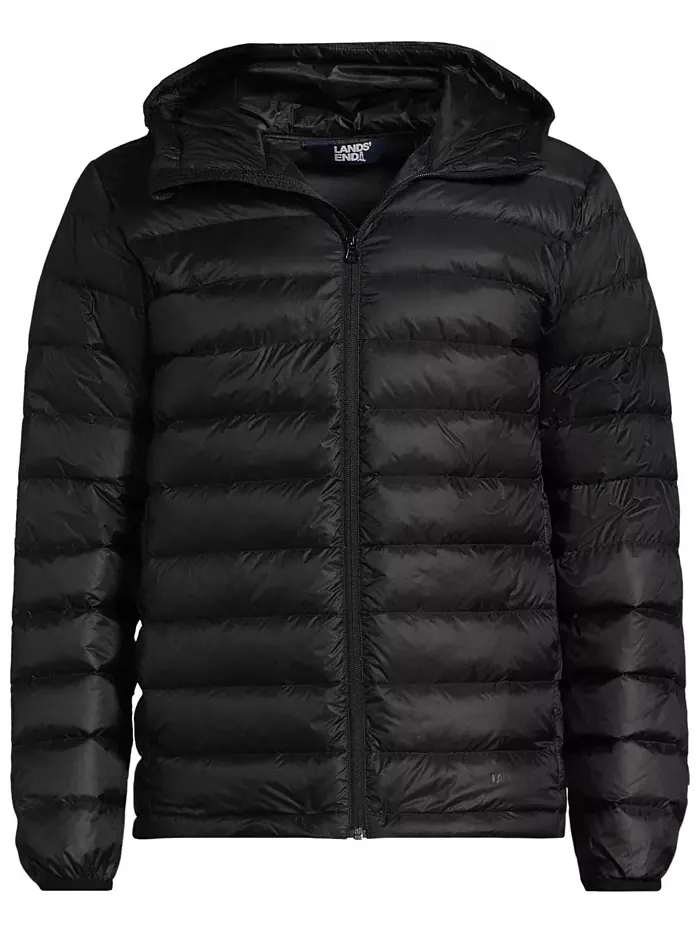 Мужская утепленная куртка с капюшоном Wanderweight Packable Down Lands' End — изображение 3 из 3, черный