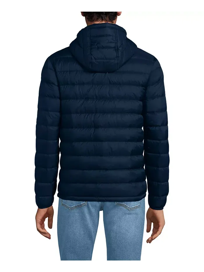 Мужская куртка с капюшоном Wanderweight Packable Down Lands' End — изображение 3 из 4, синий