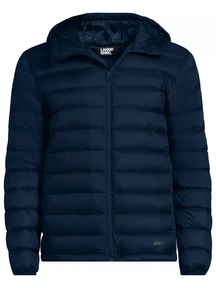 Мужская куртка с капюшоном Wanderweight Packable Down Lands' End — изображение 4 из 4, синий