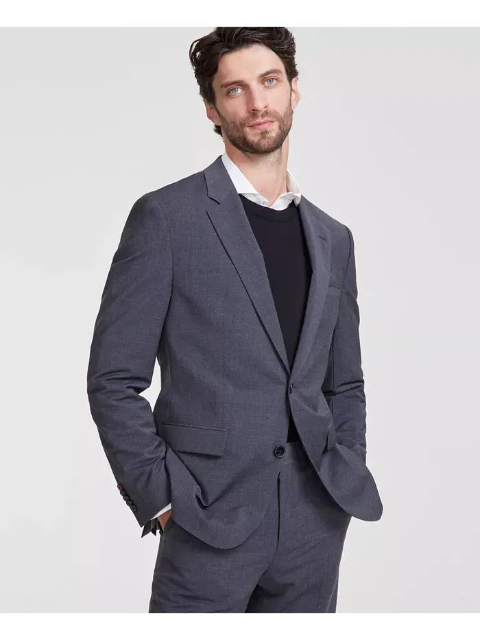 Мужской современный приталенный пиджак из смесовой шерсти Hugo Boss — изображение 1 из 1, темный серый