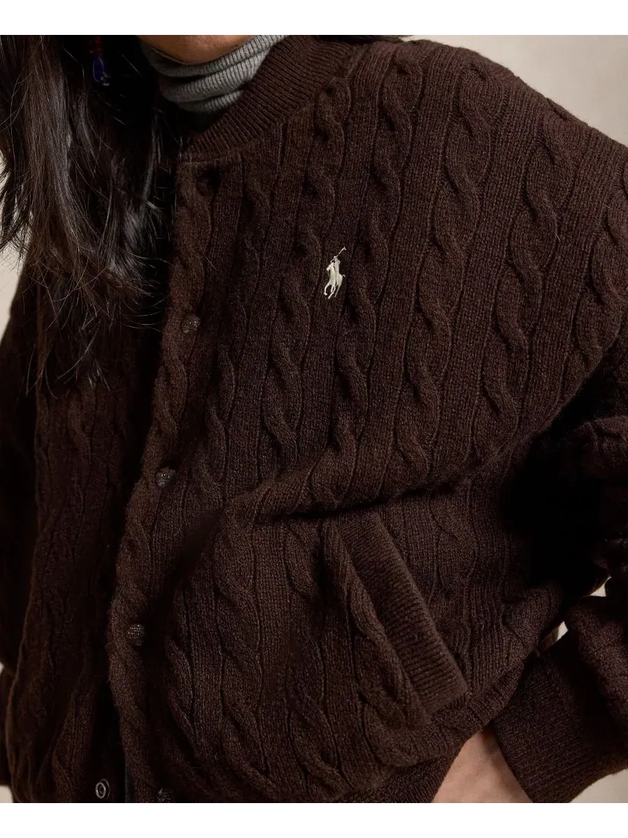 Женский жакет на пуговицах с кабельным узором Polo Ralph Lauren — изображение 6 из 6, коричневый