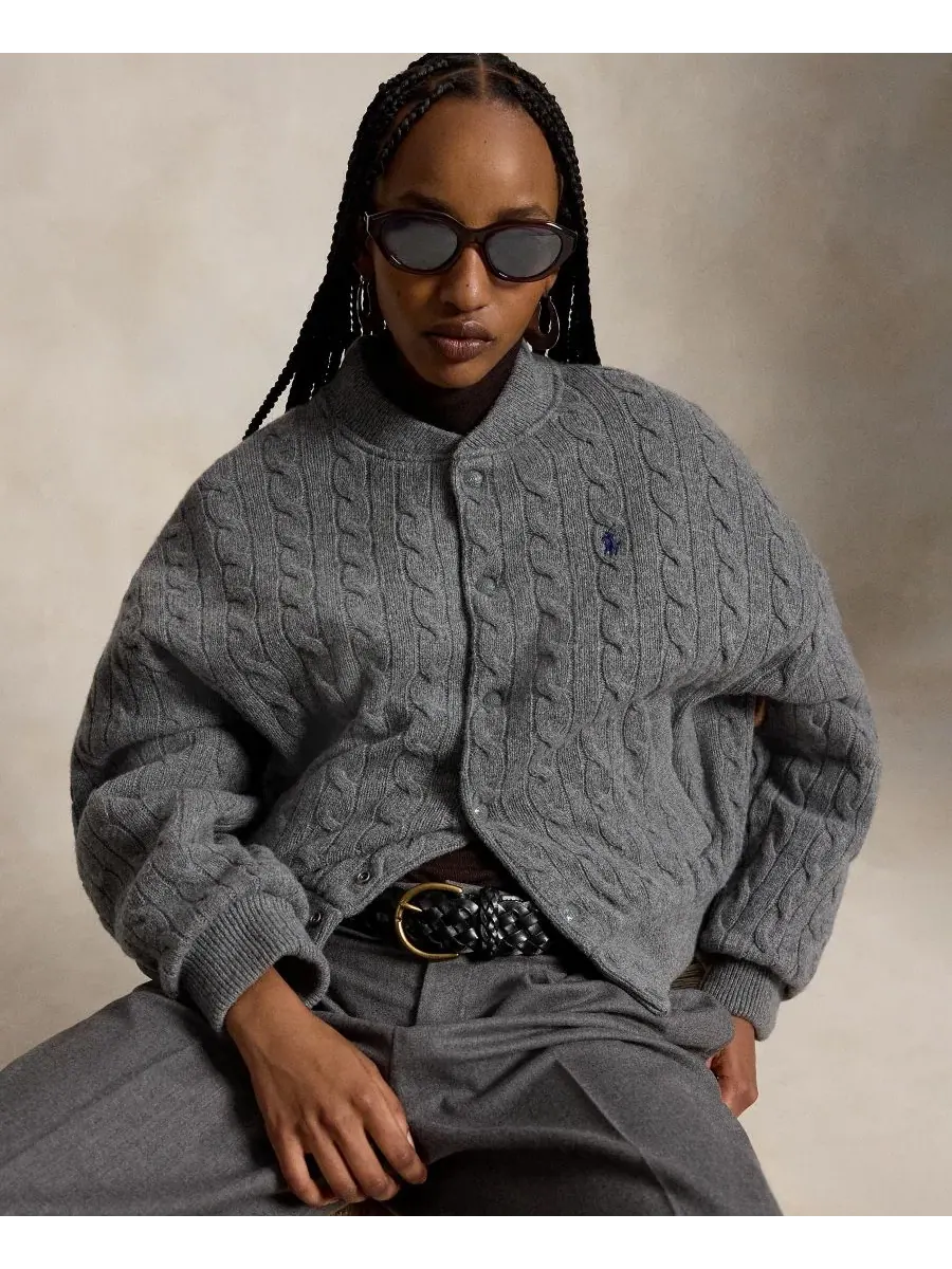 Женский жакет с воротником-стойкой и косами Polo Ralph Lauren — изображение 6 из 6, серый