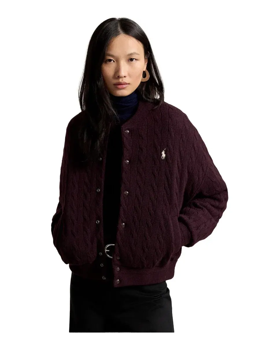 Женский жакет с кабельной вязкой и логотипом Polo Ralph Lauren, Damson Melange