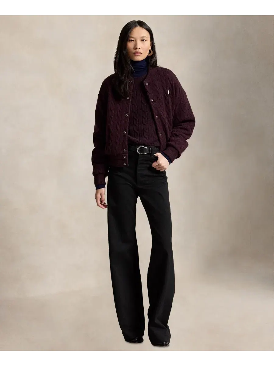 Женский жакет с кабельной вязкой и логотипом Polo Ralph Lauren, Damson Melange — изображение 2 из 5
