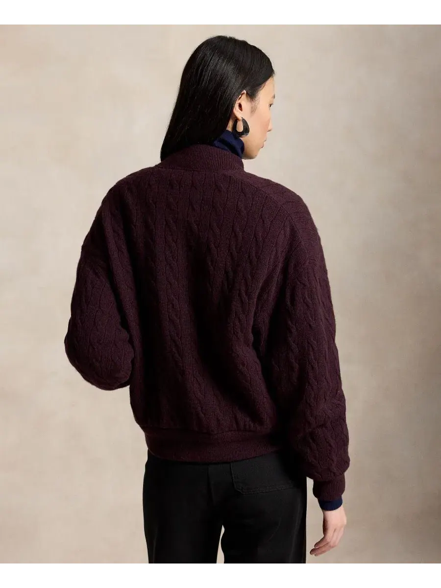 Женский жакет с кабельной вязкой и логотипом Polo Ralph Lauren, Damson Melange — изображение 4 из 5
