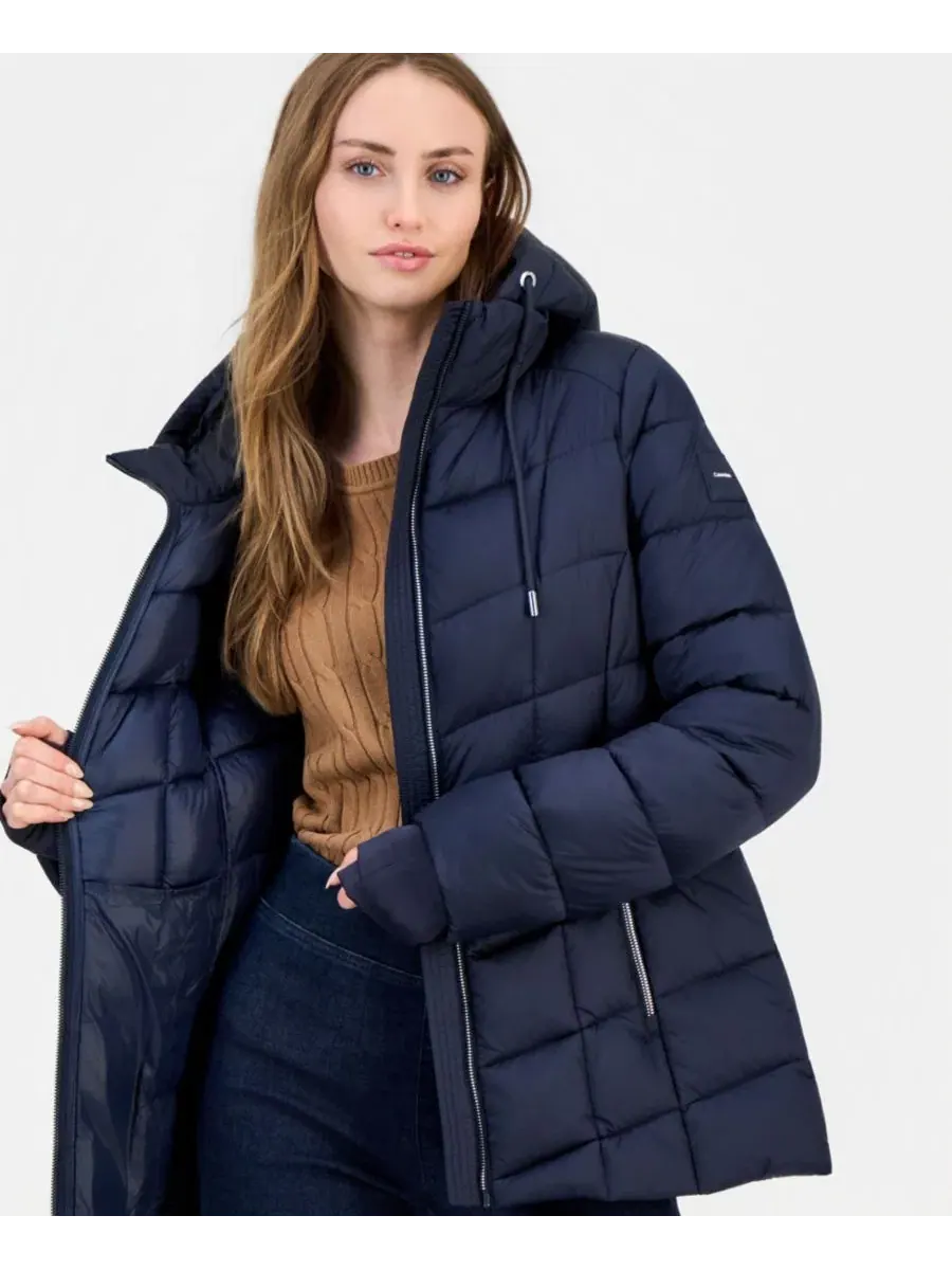 Женская куртка-пуховик Calvin Klein, с капюшоном и кулиской, Dark Saphire — изображение 3 из 5