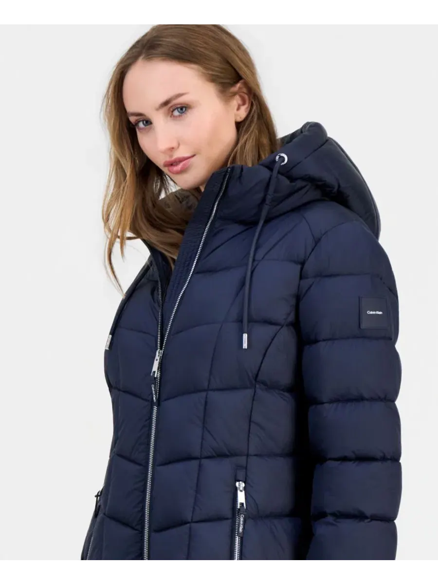 Женская куртка-пуховик Calvin Klein, с капюшоном и кулиской, Dark Saphire — изображение 4 из 5