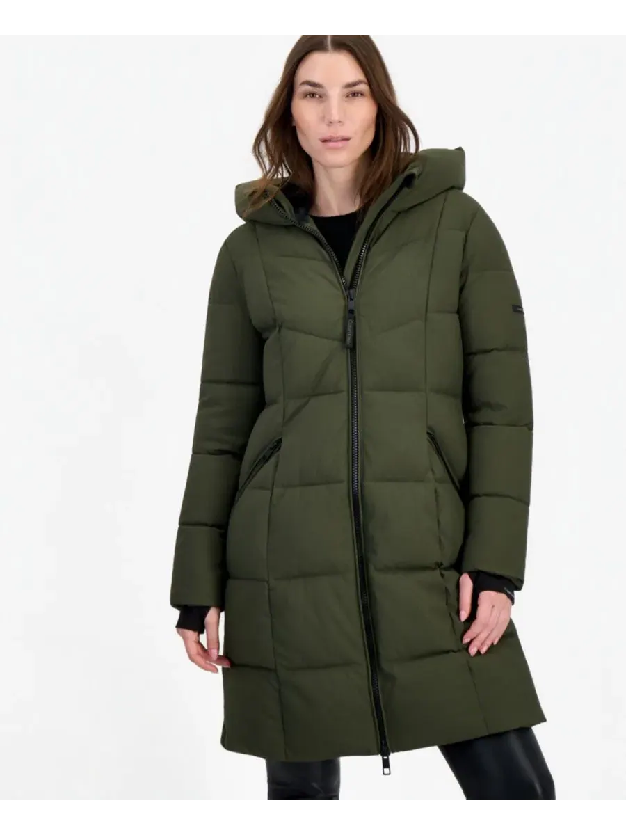 Женское стеганое пальто-пуховик с капюшоном Calvin Klein — изображение 2 из 5, оливковый
