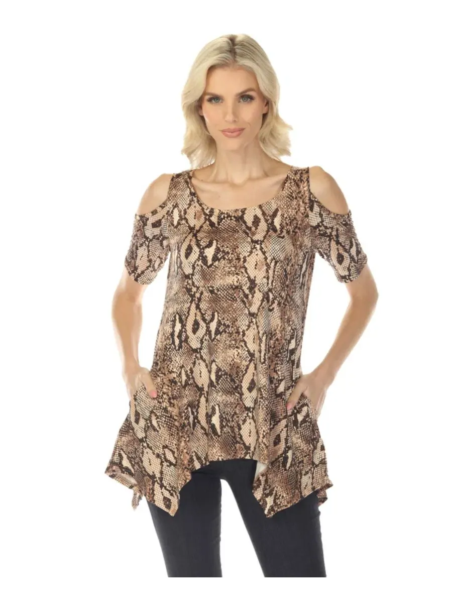 Блуза-трапеция с принтом Cold Shoulder Snake Print White Mark