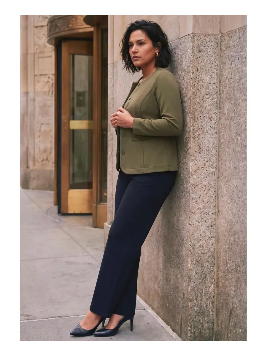 Блейзер из понте с вырезом-лодочкой, на пуговицах, Plus Size AVENUE — изображение 2 из 3, оливковый зеленый