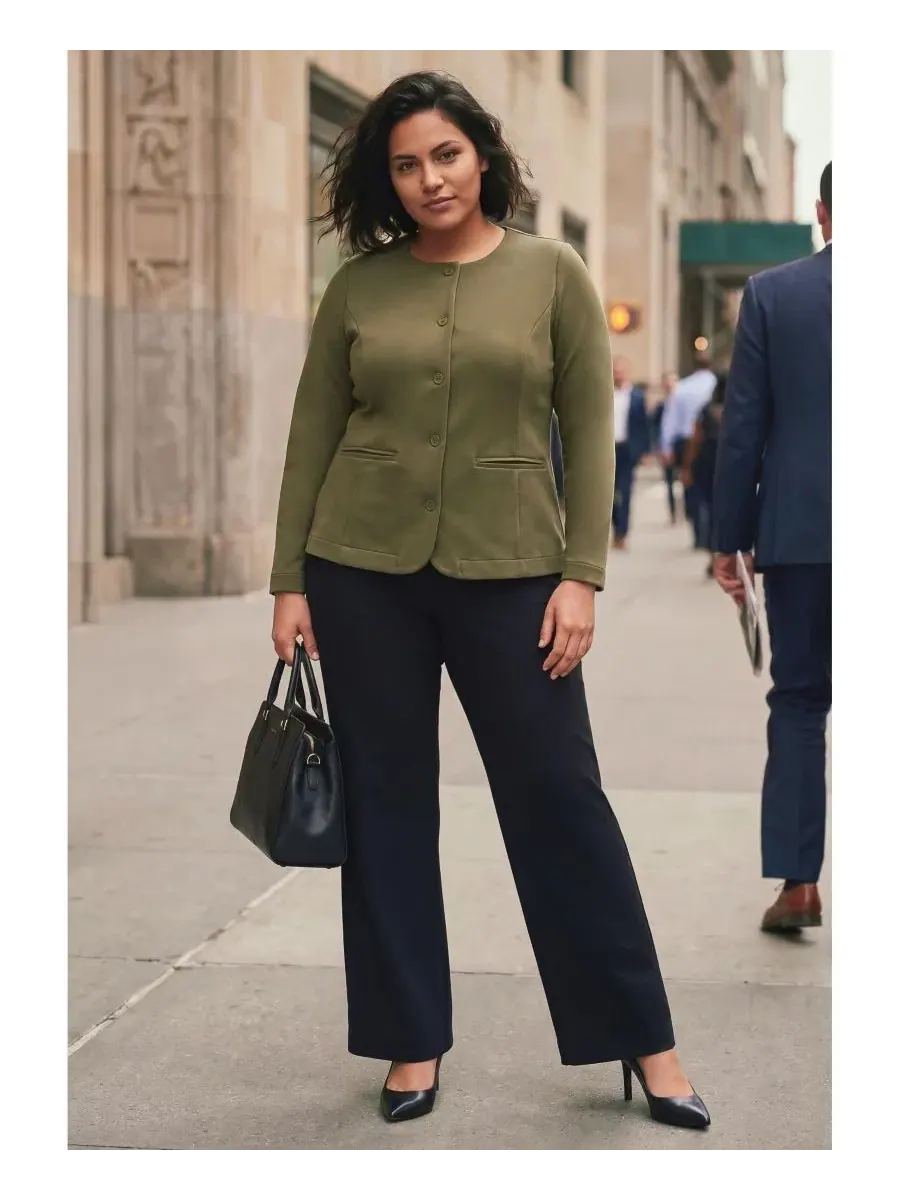 Блейзер из понте с вырезом-лодочкой, на пуговицах, Plus Size AVENUE — изображение 3 из 3, оливковый зеленый