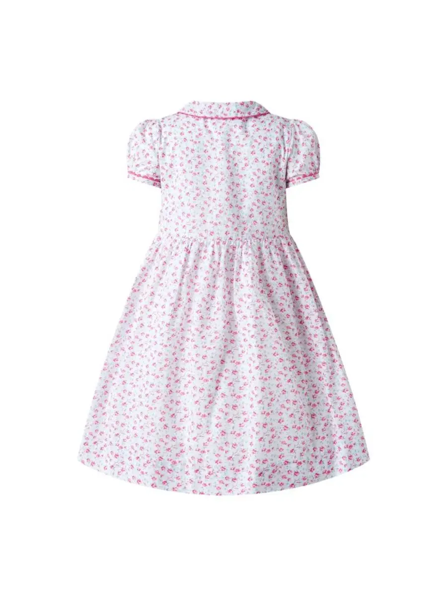 Платье с цветочным принтом и пуговицами спереди, модель Floral Smocked Button-Front Rachel Riley — изображение 2 из 3, белый