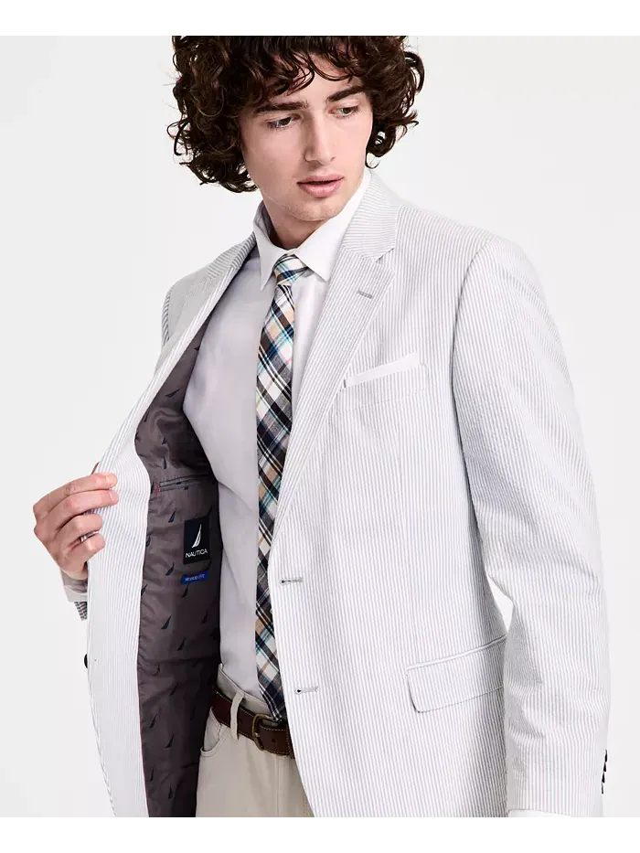 Мужской спортивный пиджак Modern-Fit из ткани в полоску Nautica — изображение 4 из 5, серый