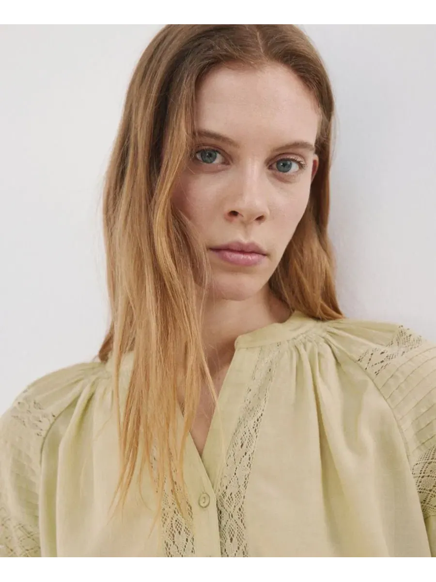 Женская вышитая ажурная блузка Mango — изображение 2 из 5, зеленый
