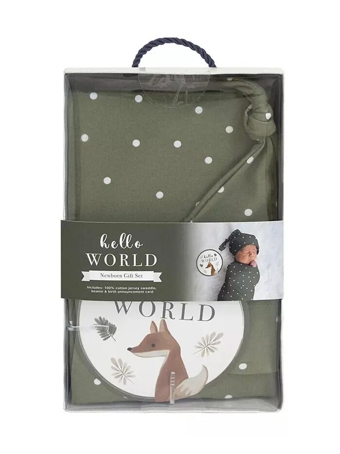 Подарочный набор Hello World для мальчиков и девочек, 3 предмета Living Textiles — изображение 2 из 3, оливковый