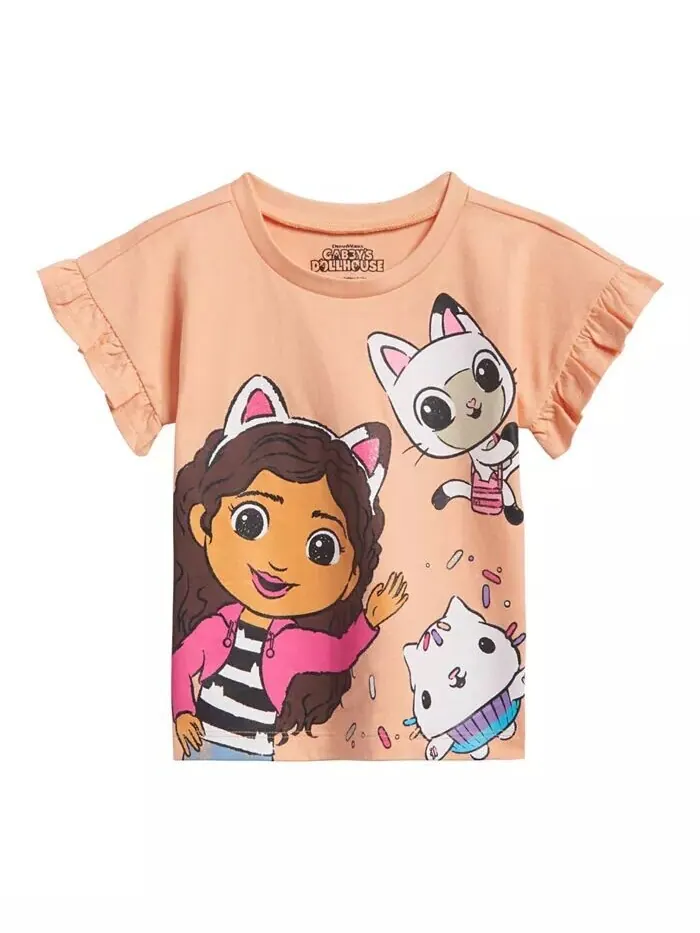 Комплект одежды из футболки Pandy Paws Cakey Cat и шорт из шамбре для маленьких девочек Dreamworks — изображение 2 из 7