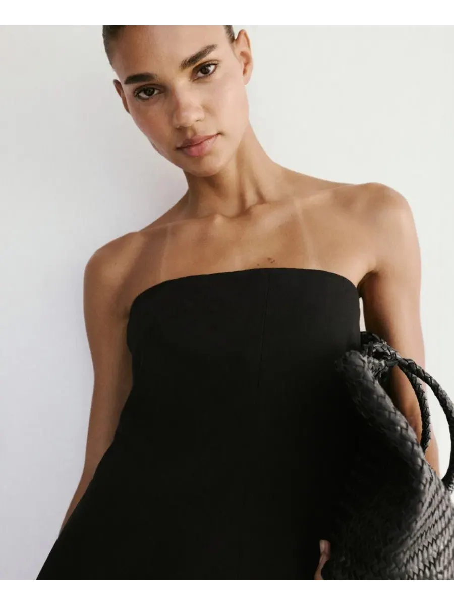 Топ без бретелей из льняной смесовой ткани, модель Strapless MANGO — изображение 1 из 4, черный