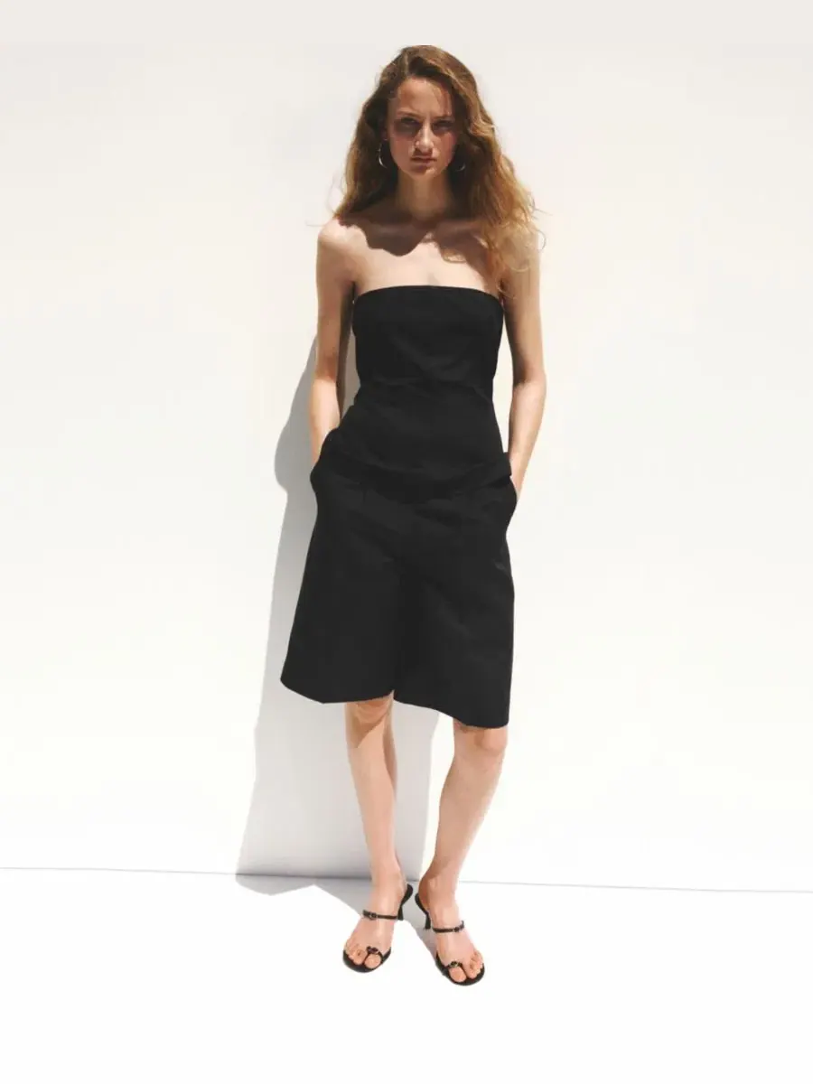 Топ без бретелей из льняной смесовой ткани, модель Strapless MANGO — изображение 2 из 4, черный