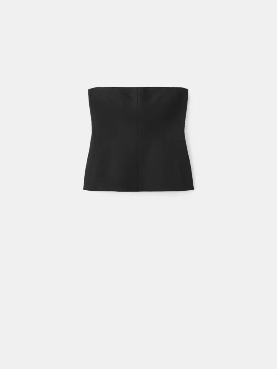 Топ без бретелей из льняной смесовой ткани, модель Strapless MANGO — изображение 3 из 4, черный