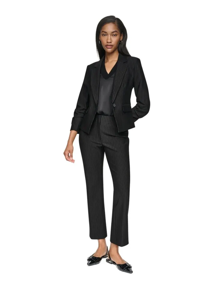 Жакет однобортный с лацканами Petite One-Button Notch-Collar Blazer DKNY — изображение 2 из 8, черный