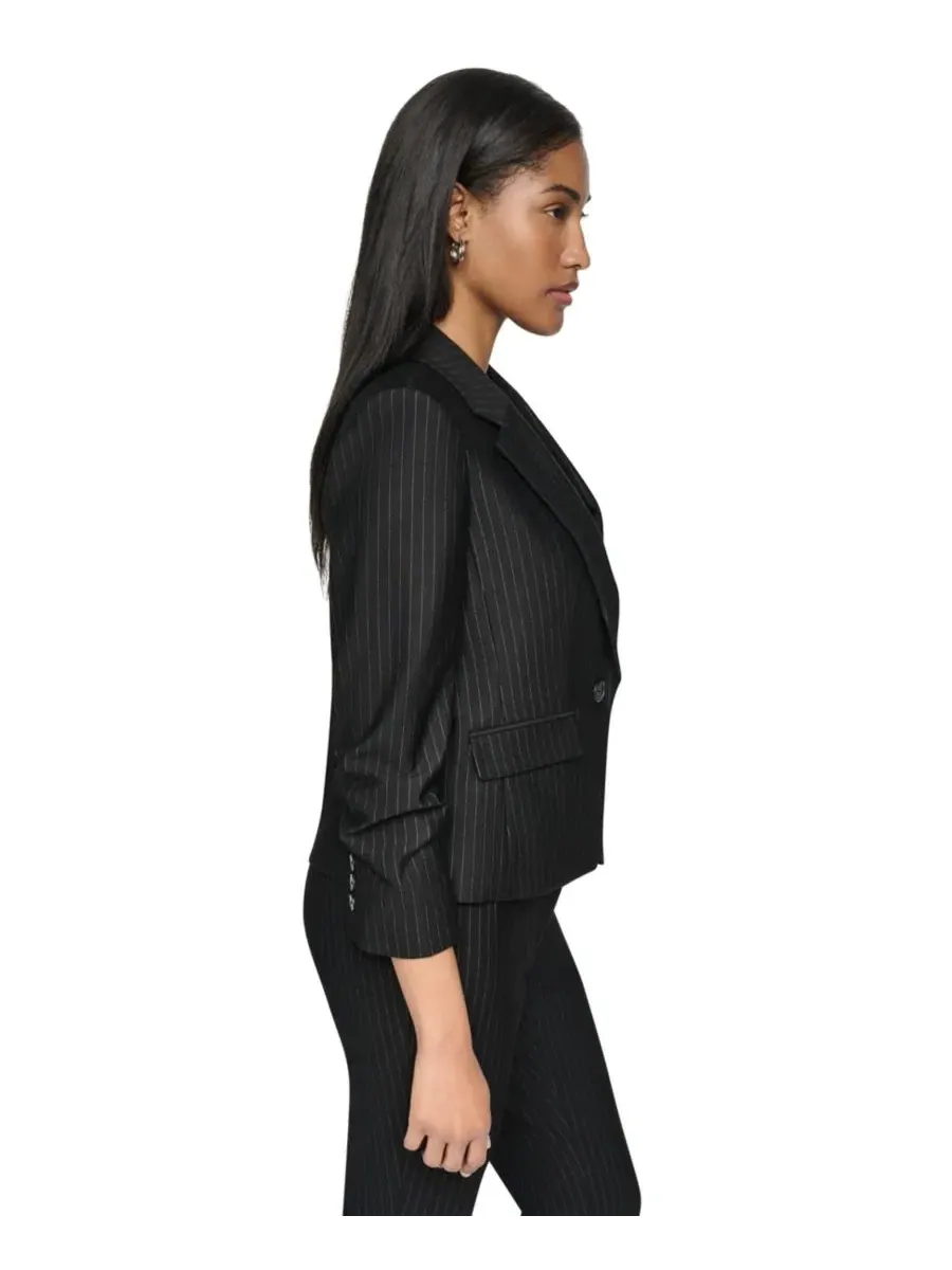 Жакет однобортный с лацканами Petite One-Button Notch-Collar Blazer DKNY — изображение 3 из 8, черный