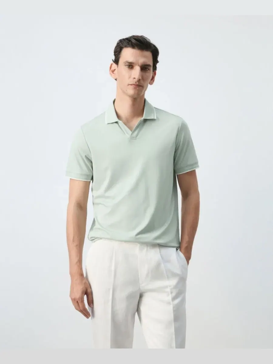 Мужское поло с воротником-гольф, Slim Fit MANGO — изображение 1 из 3, зеленый