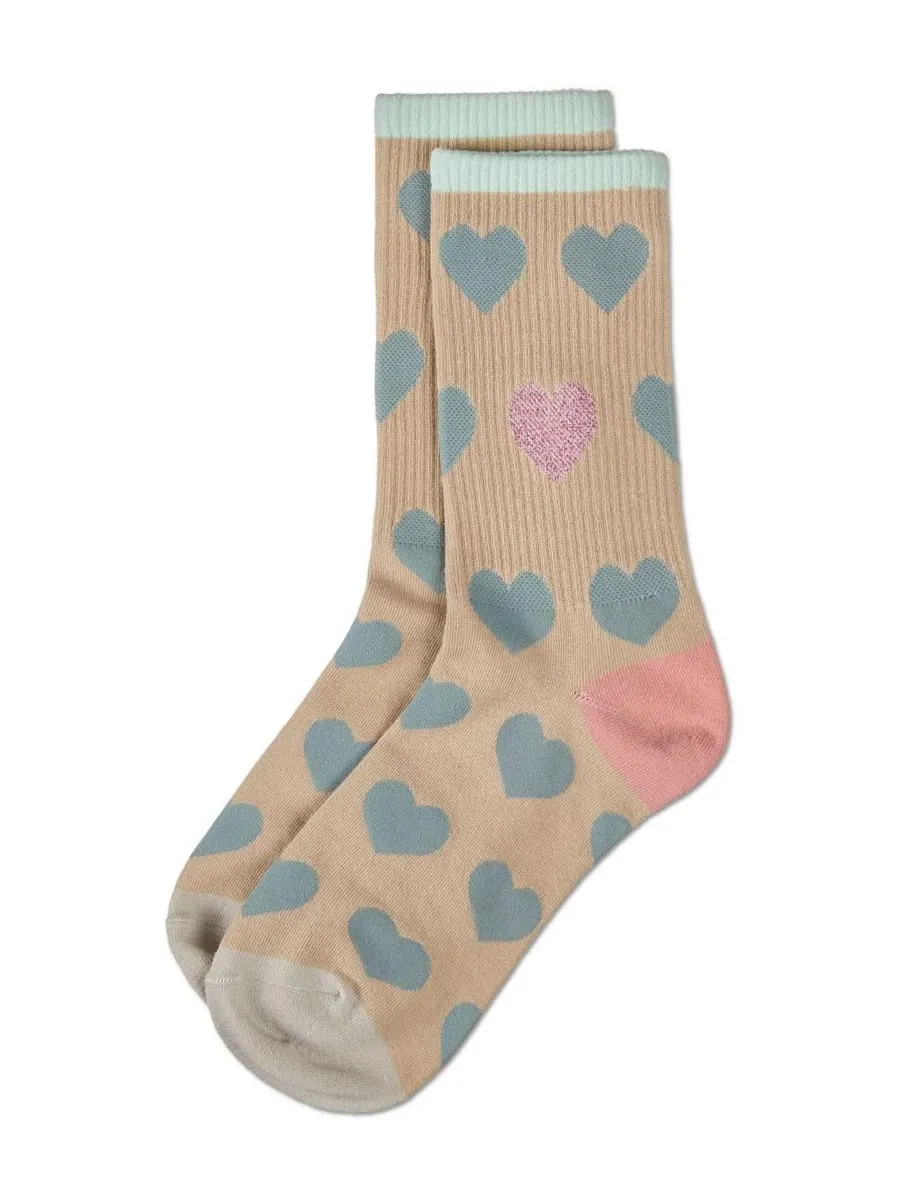 Женские носки Radiate Love Glitter Heart Crew Socks MeMoi — изображение 2 из 3, цементный