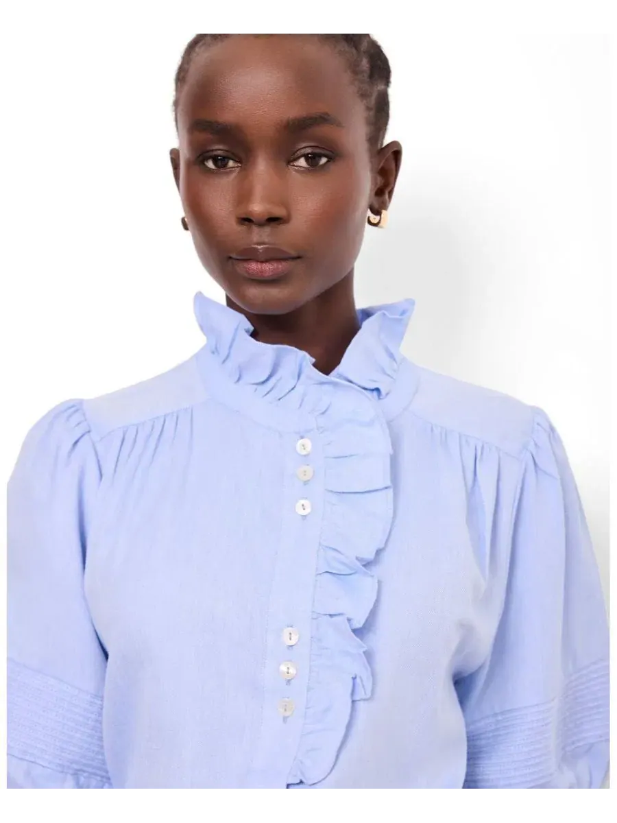 Блуза с рюшами Cotton Chambray, короткий рукав Mint Velvet