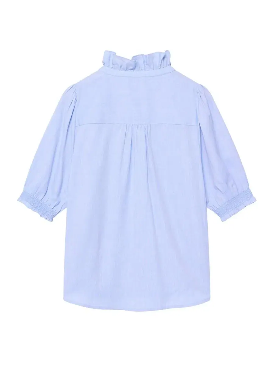 Блуза с рюшами Cotton Chambray, короткий рукав Mint Velvet — изображение 5 из 5, синий